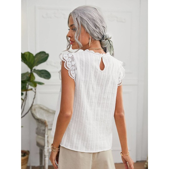 Cottagecore vintage style Ruffle sleeve tank Lace Detail Top white eyelet - Picture 3 of 11